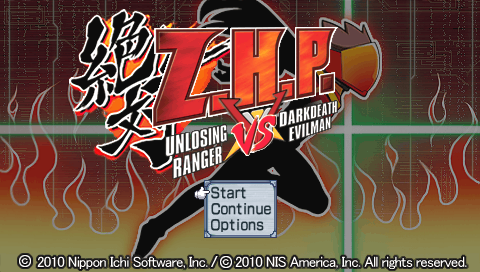 Z.H.P. Unlosing Ranger vs. Darkdeath Evilman title screen for PSP